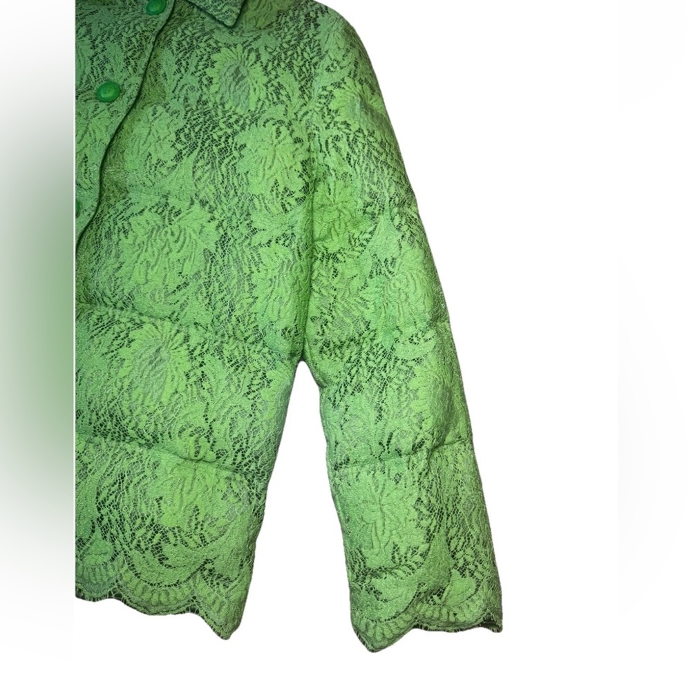 Gorgeous Vtg 1996 Gianni Versace Lime Green Lace Goose Down Puffer Jacket S/M - Picture 6 of 16